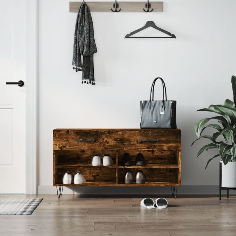 foto del prodotto vidaxl panca porta scarpe rovere fumo 102x35x55 cm legno multistrato