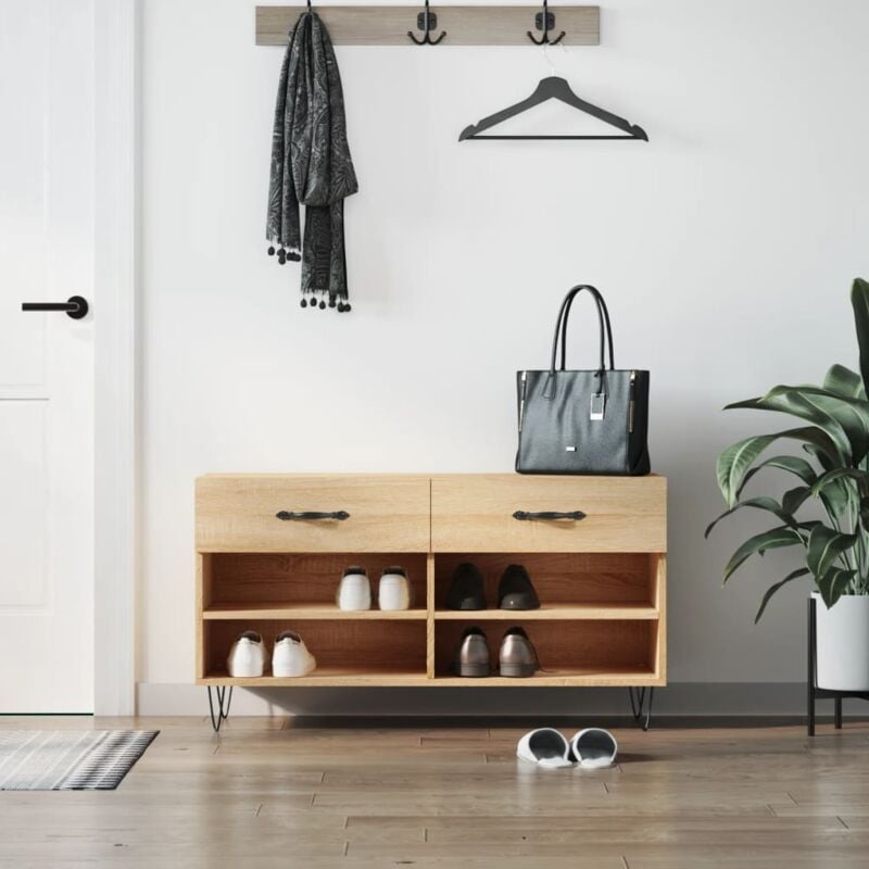 foto del prodotto vidaxl panca porta scarpe rovere sonoma 102x35x55 cm legno multistrato