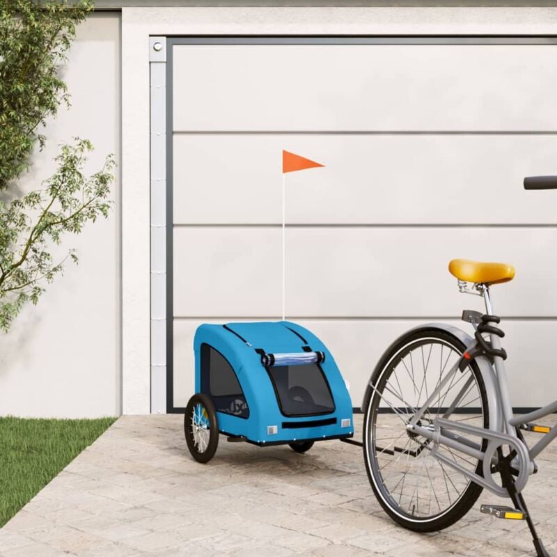 foto del prodotto vidaxl rimorchio da bici per animali blu oxford e ferro