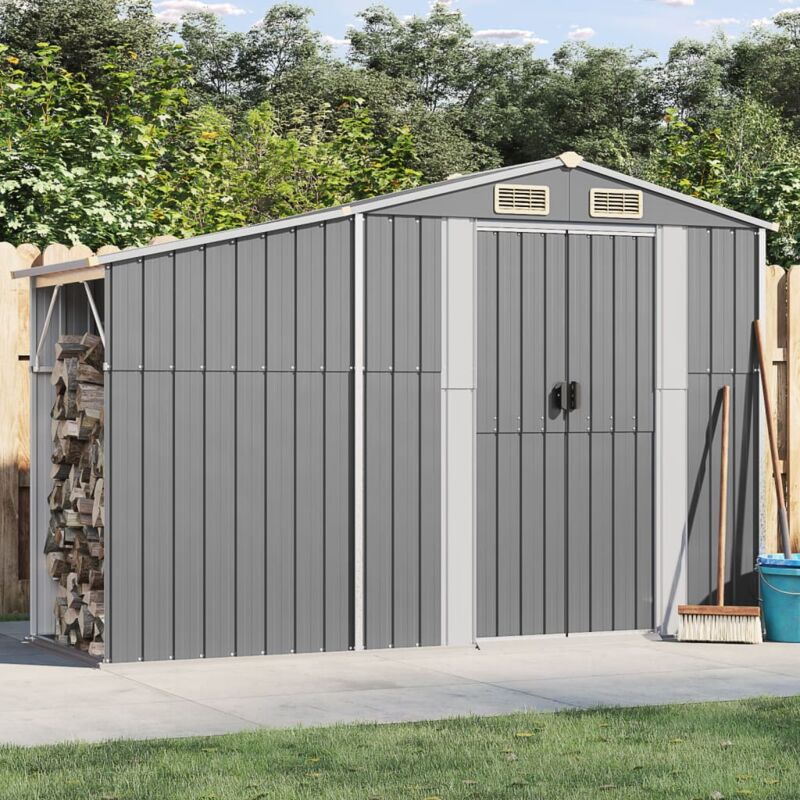 foto del prodotto vidaxl capanno da giardino grigio 277x93x179 cm in acciaio zincato