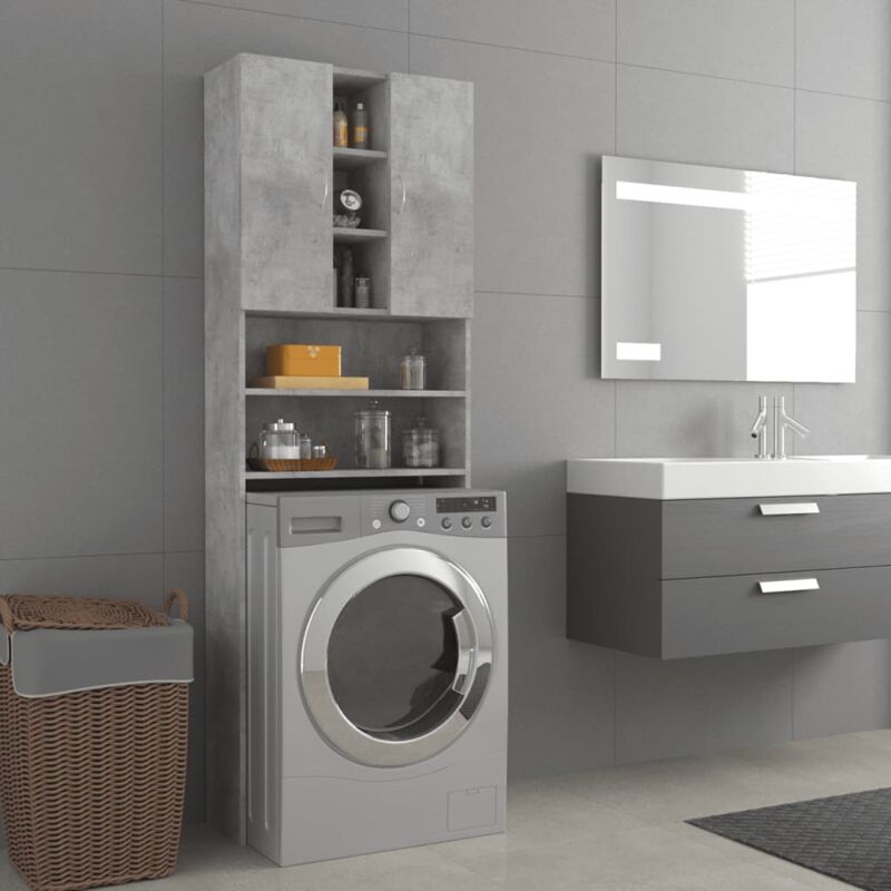 foto del prodotto armadietto da bagno mobile per lavatrice grigio cemento 64x25,5x190 cm fw95227