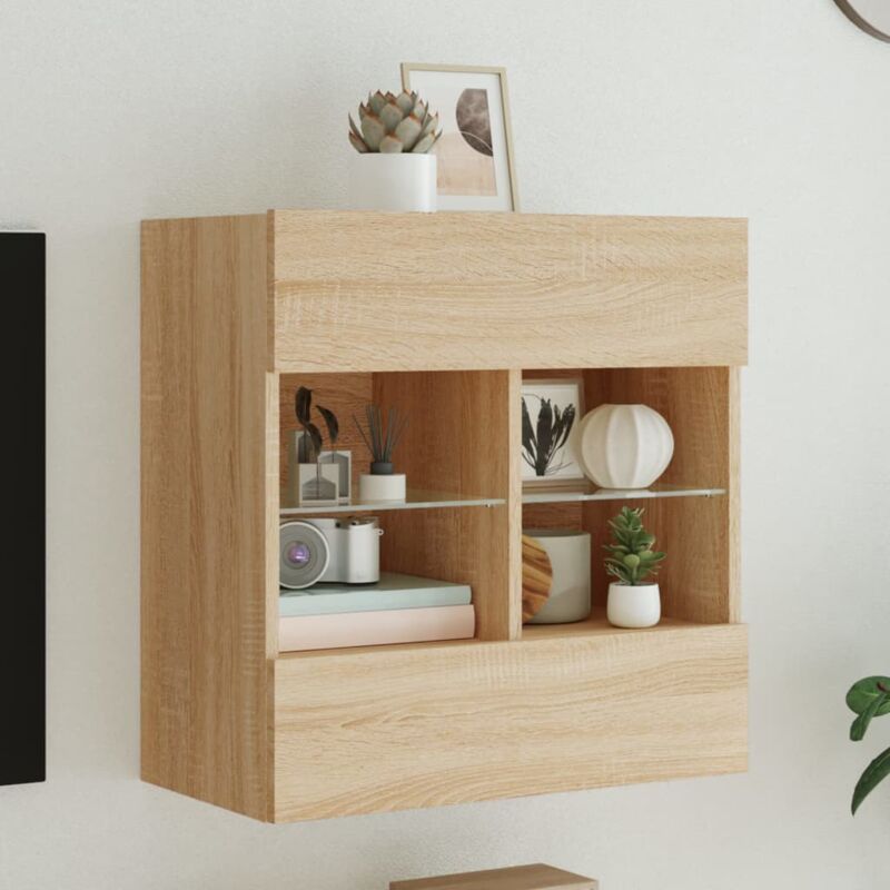 foto del prodotto vidaxl mobile tv a parete con luci led rovere sonoma 58,5x30x60,5 cm