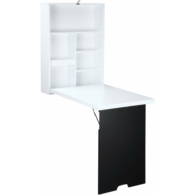 foto del prodotto benzoni tavolo scrivania pieghevole a muro 60x88,5x146,5 cm bianco e nero