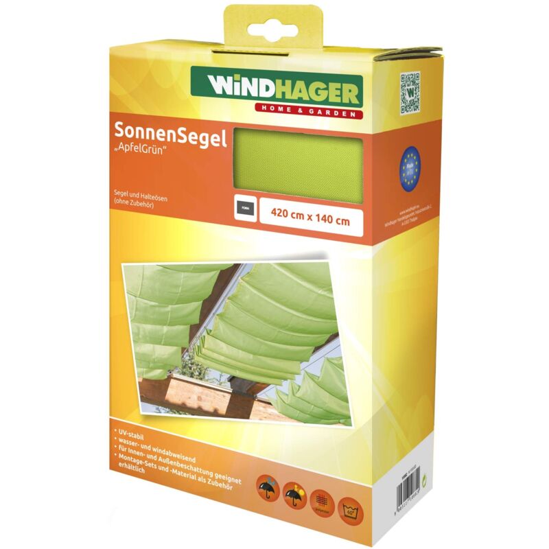 foto del prodotto tenda vela parasole per tendicorda, protezione solare, pergola o giardino d inverno, 420 x 140 cm, verde mela, 10882 windhager