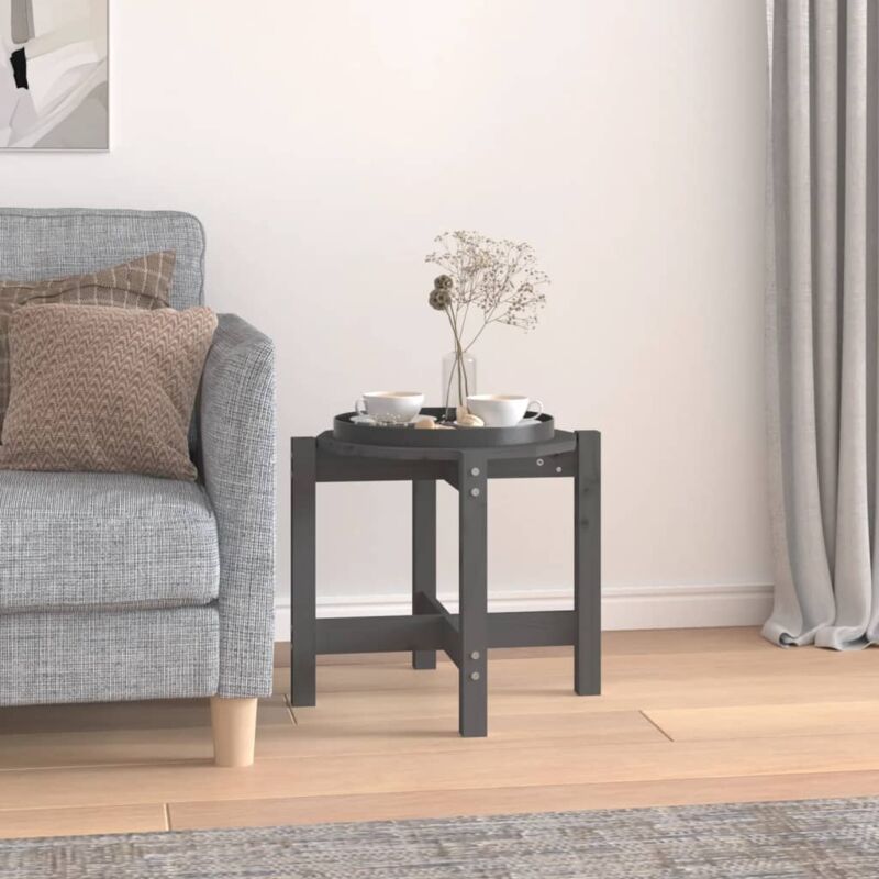 foto del prodotto vidaxl tavolino da salotto grigio 52,5x45 cm legno massello di pino