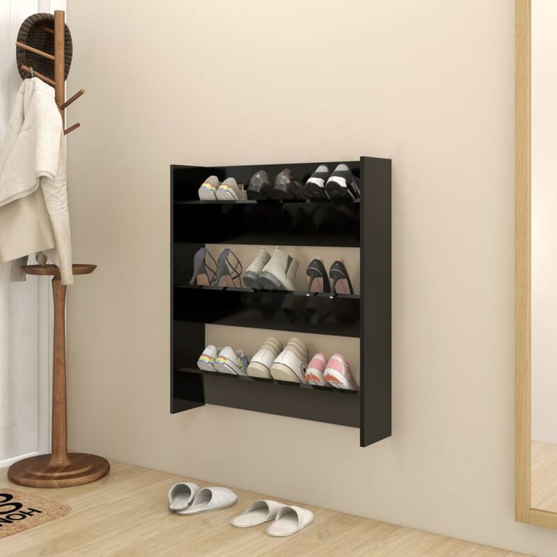 foto del prodotto furniture limited scarpiera a muro nera 80x18x90 cm in legno