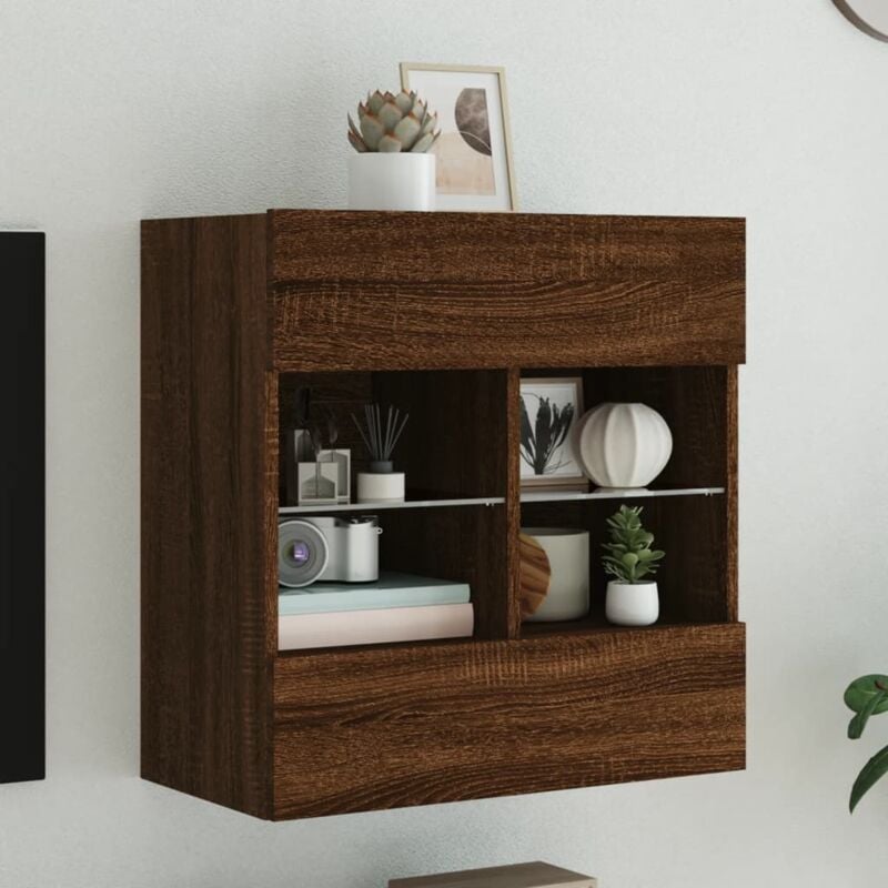 foto del prodotto vidaxl mobile tv a parete con luci led rovere marrone 58,5x30x60,5 cm