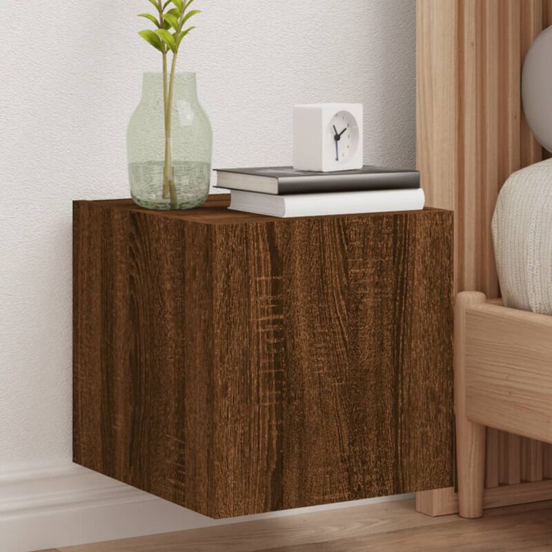 foto del prodotto vidaxl mobili tv a parete con luci led 2pz rovere marrone 30,5x35x30cm