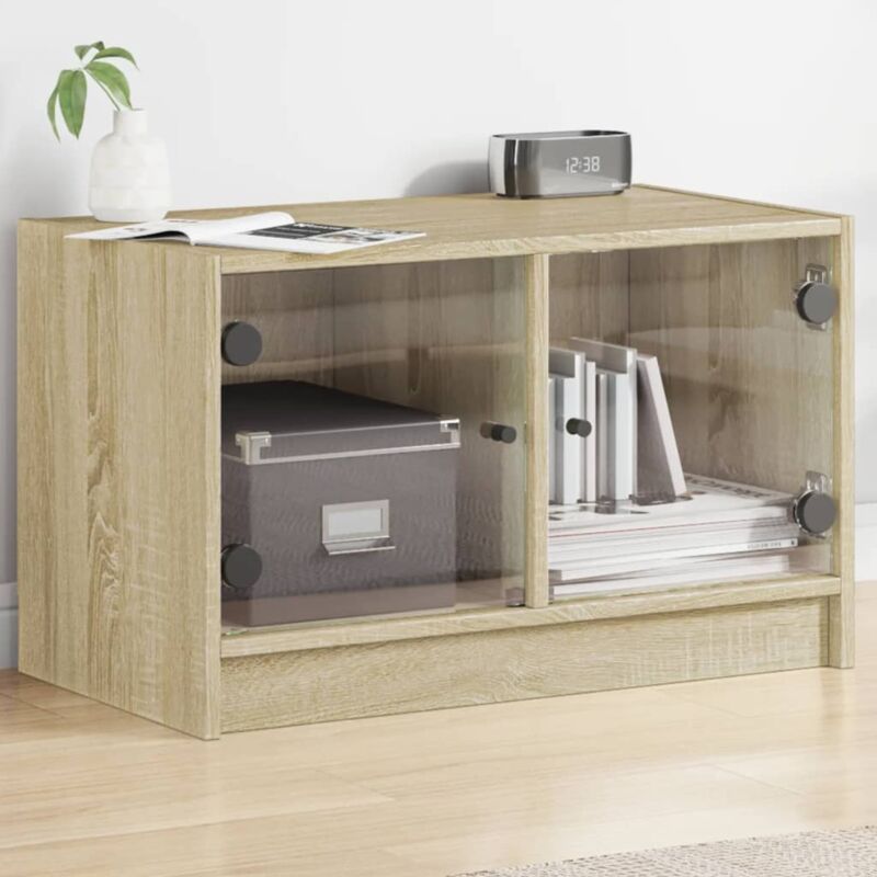 foto del prodotto vidaxl mobile porta tv con ante in vetro rovere sonoma 68x37x42 cm