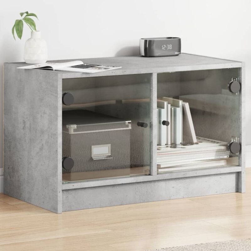 foto del prodotto vidaxl mobile porta tv con ante in vetro grigio cemento 68x37x42 cm