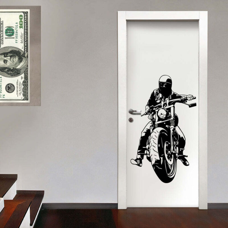 foto del prodotto biker adesivo murale wall sticker in vinile 55x90 cm colore nero