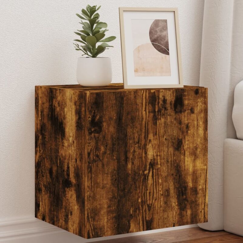 foto del prodotto vidaxl mobili tv a parete con luci led 2pz rovere fumo 40,5x35x40 cm