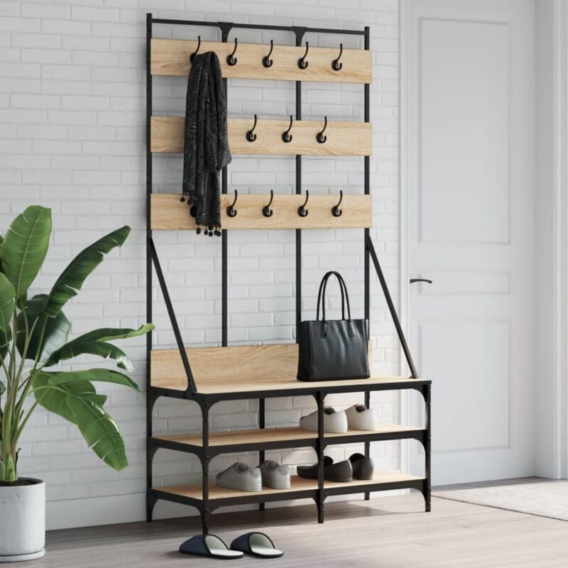 foto del prodotto vidaxl appendiabiti con porta scarpe rovere sonoma 100x40x184 cm