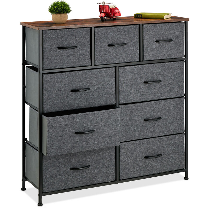 immagine 0 del prodotto sideboard camera da letto, hlp 100x100x30 cm, com a 9 cassetti in tessuto, ripiano mdf, acciaio, multicolore relaxdays