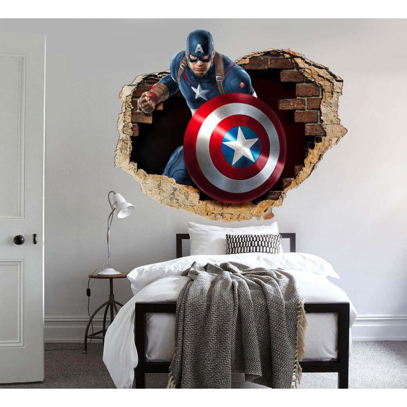 foto del prodotto capitan america adesivi murali parete 3d wall sticker cameretta bimbi misura 150x100 cm