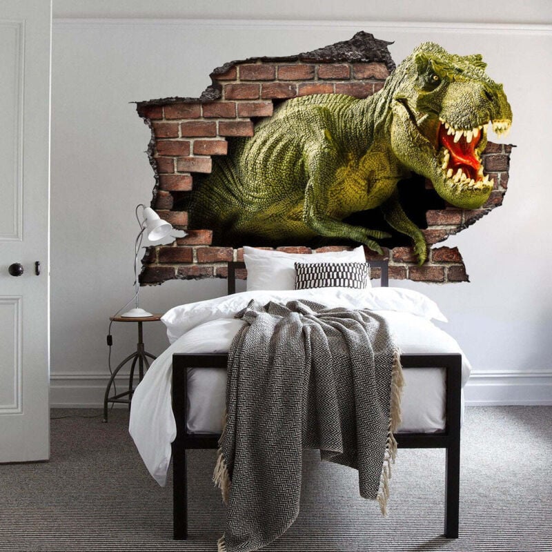 foto del prodotto adesivo murale 3d dinosauro t rex adesivo per muro cameretta bimbi wall sticker misura 150x100 cm