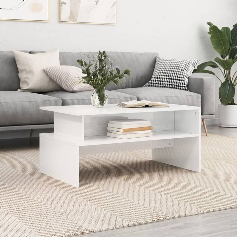 foto del prodotto tavolino basso caff ,tavolino consolle,tavolino moderno salotto bianco lucido 90x55x42,5 cm legno multistrato bv12481 bianco