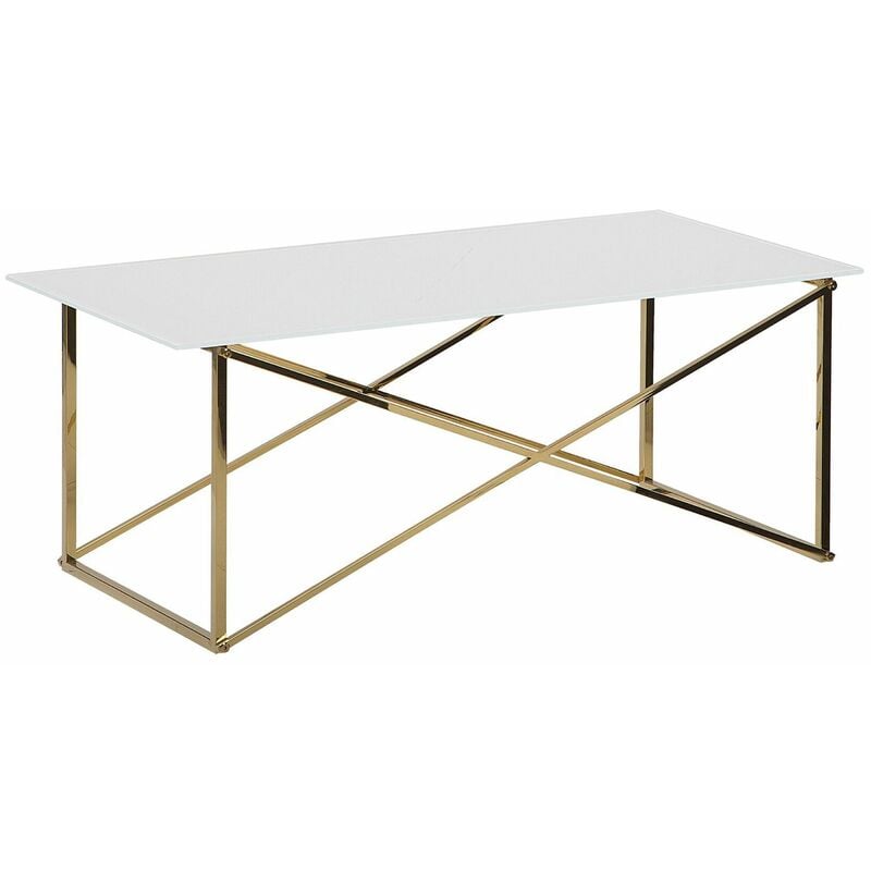 foto del prodotto tavolino piano bianco e vetro temperato base acciaio dorato 100 x 50 cm emporia