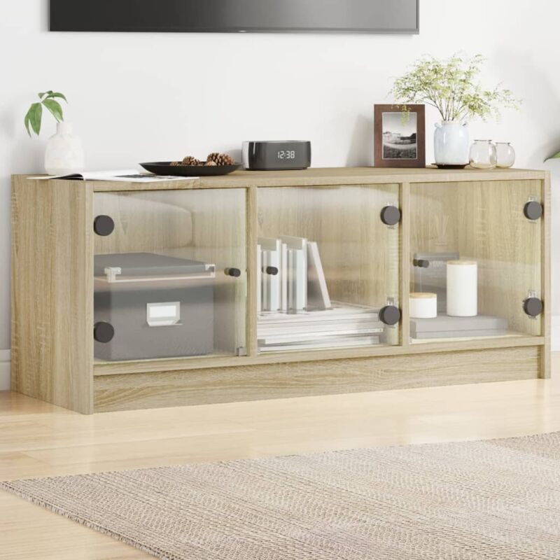 foto del prodotto vidaxl mobile porta tv con ante in vetro rovere sonoma 102x37x42 cm
