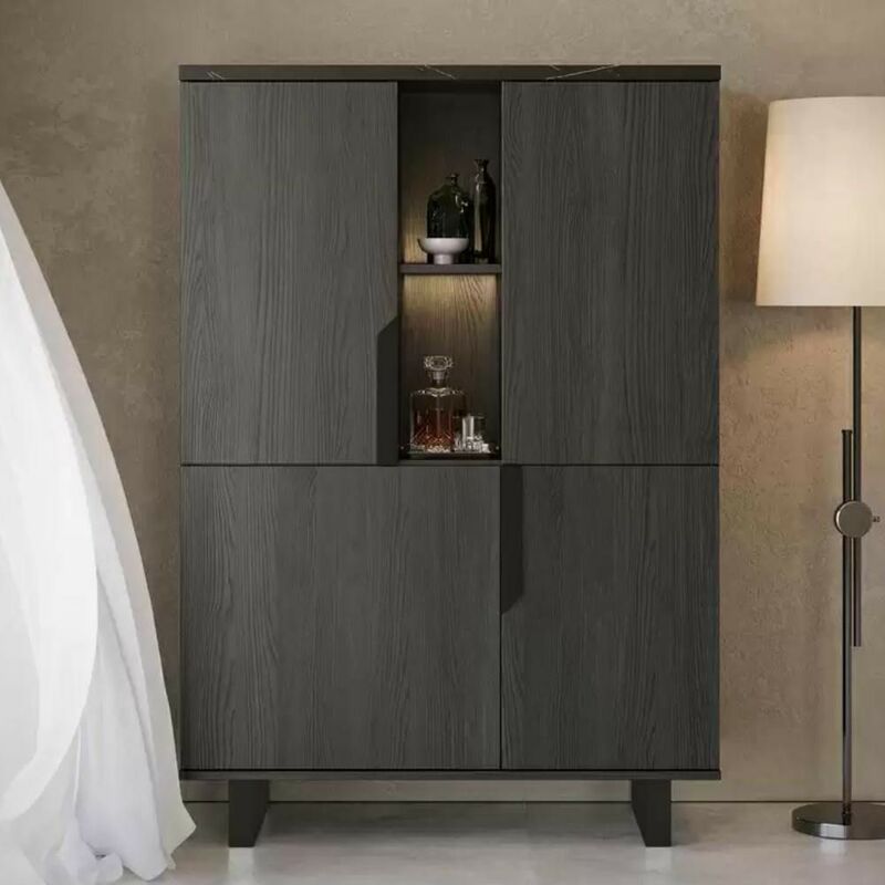 foto del prodotto veriaffari.it vetrina credenza 2 ante palissandro nero zaira 110x49x159h