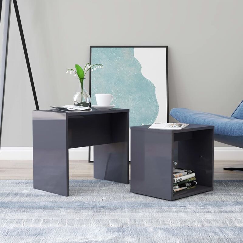 foto del prodotto furniture limited set tavolini salotto grigio lucido 48x30x45cm