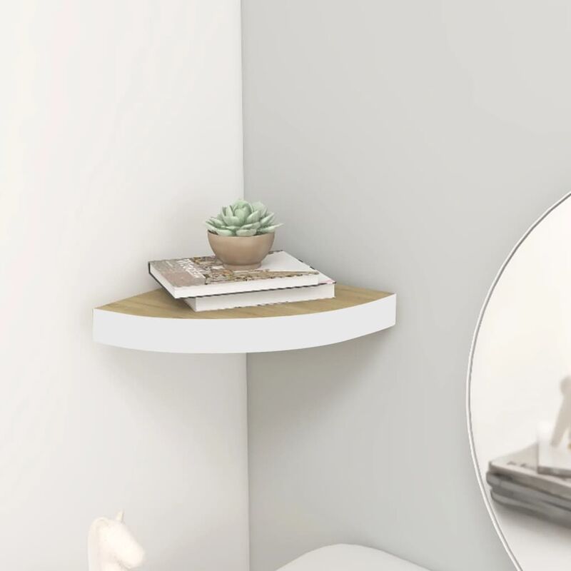 foto del prodotto furniture limited mensola angolare rovere e bianco 35x35x3,8 cm