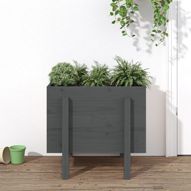 foto del prodotto fioriera da giardino grigia 62x50x57 cm legno massello di pino