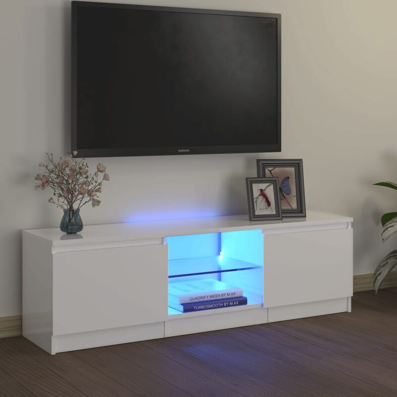 foto del prodotto mobile tv moderno porta tv con luci led bianco lucido 120x30x35,5 cm bv539669 bonnevie