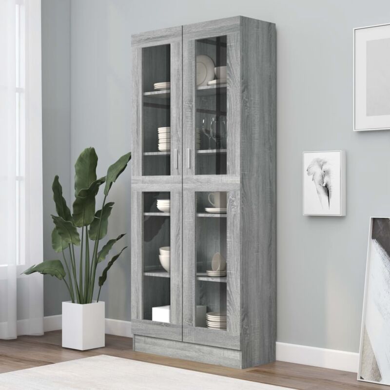 foto del prodotto jinlefu furniture limited mobile vetrina grigio sonoma 82,5x30,5x185,5