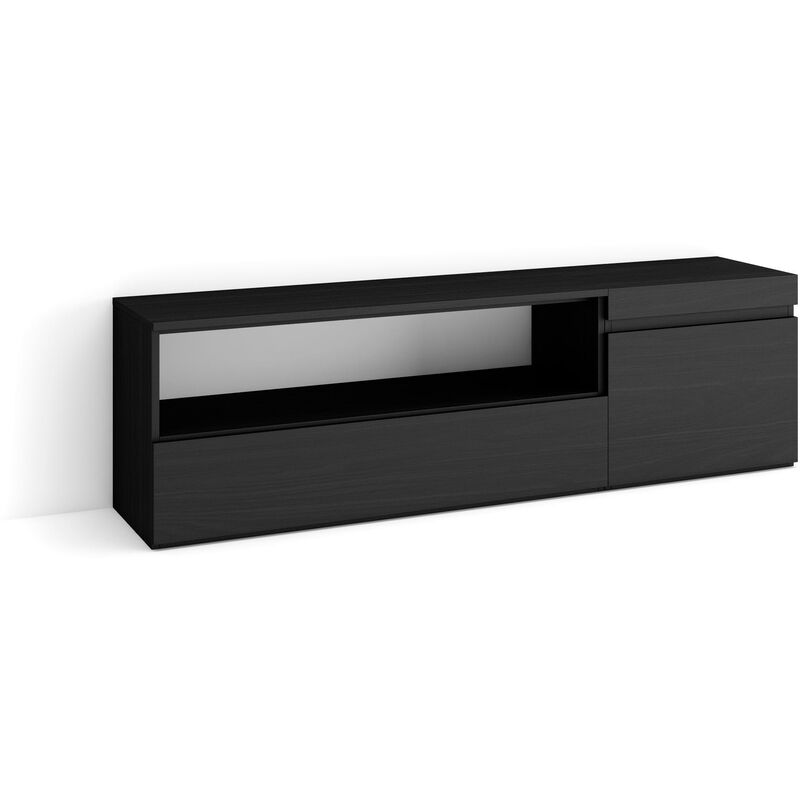 foto del prodotto mobile tv soggiorno, ampio spazio a disposizione, 150x45x35cm, per tv fino a 65 , mobile soggiorno, stile moderno, nero skraut home