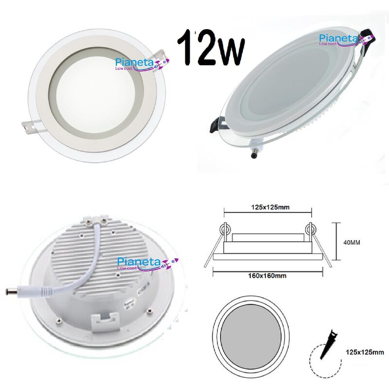 foto del prodotto pannello led vetro da incasso quadrato tondo 6 9 12 18w illuminazione driver incluso tondo 12w luce naturale 4000k