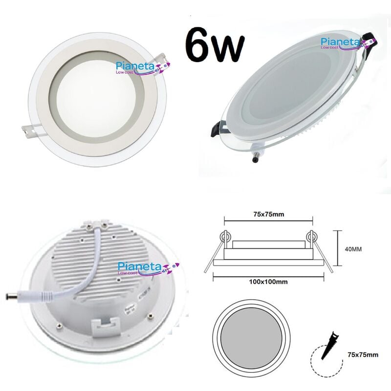 foto del prodotto pannello led vetro da incasso quadrato tondo 6 9 12 18w illuminazione driver incluso tondo 6w luce naturale 4000k
