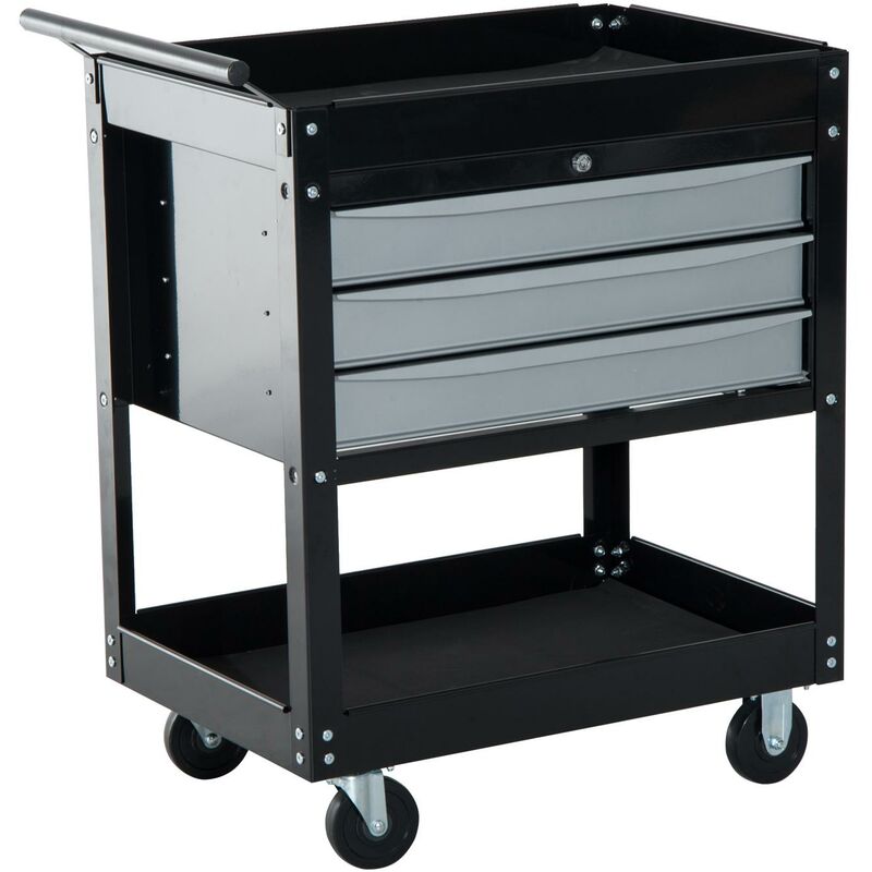 foto del prodotto carrello porta attrezzi da officina professionale cassettiera in lamiera nero 68x46x88 cm