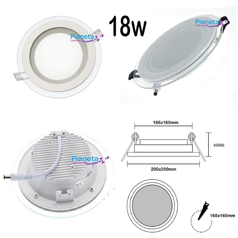 foto del prodotto pannello led vetro da incasso quadrato tondo 6 9 12 18w illuminazione driver incluso tondo 18w luce naturale 4000k