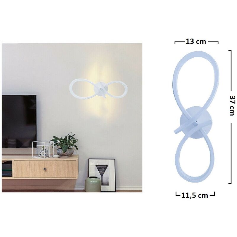 foto del prodotto applique led 12w infinito lampada da parete intrecciato bianco stile moderno luce fredda naturale calda naturale 4000k