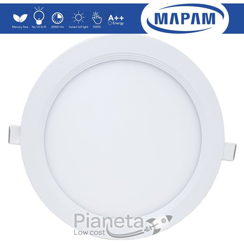 foto del prodotto pannello led rotondo 6 12 18w da incasso lampada faretto tondo da soffitto slim luce calda naturale mapam luce naturale 18