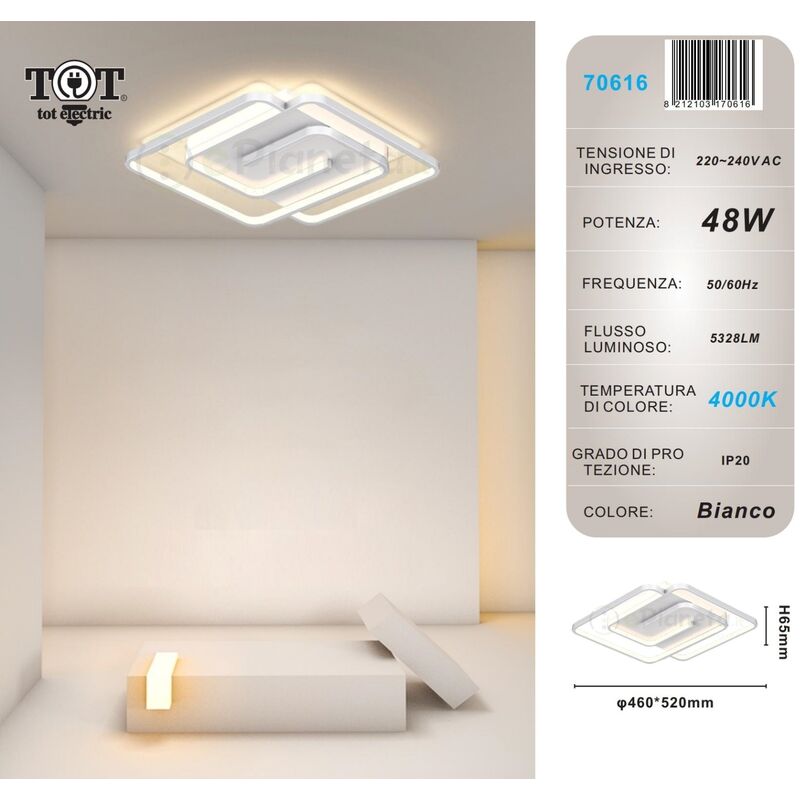 foto del prodotto plafoniera led 48w quadrata spirale vortice bianco lampadario da soffitto moderno luce bianco naturale naturale
