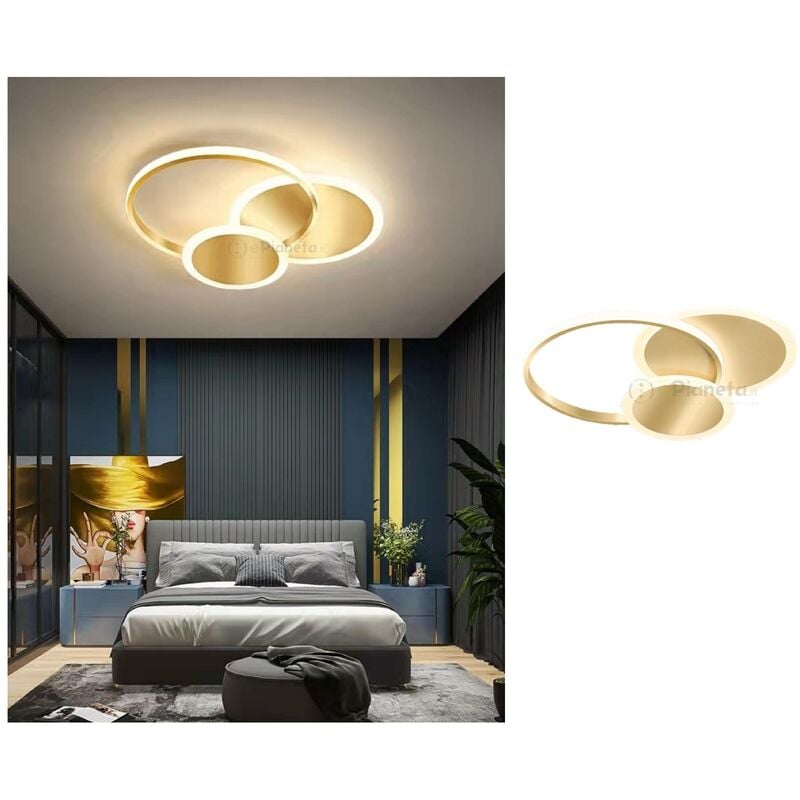 foto del prodotto plafoniera luce led cerchio cerchi 38w lampadario da soffitto oro tonda design moderno per camera cucina naturale