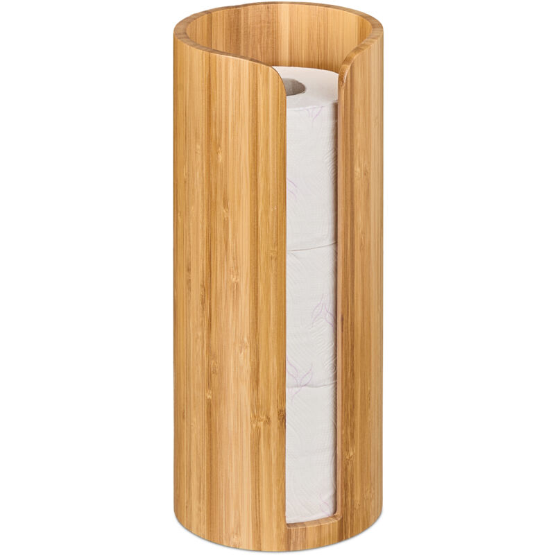 foto del prodotto portarotoli carta igienica bagno, contenitore porta rotolo ricambio, hxd 33,5x14,5cm, bamb , marrone naturale relaxdays