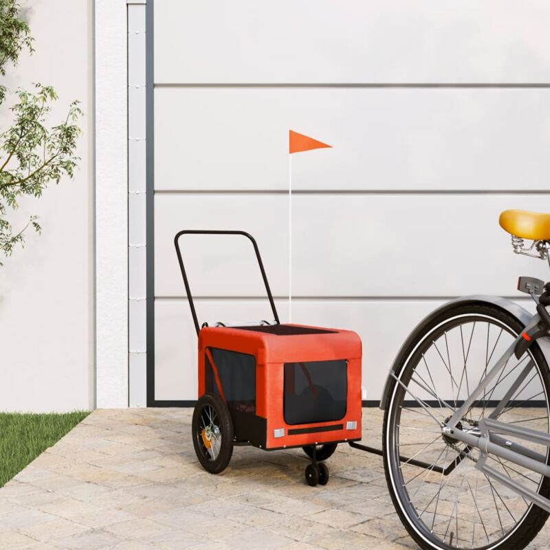 foto del prodotto vidaxl rimorchio da bici per animali arancione e nero oxford e ferro