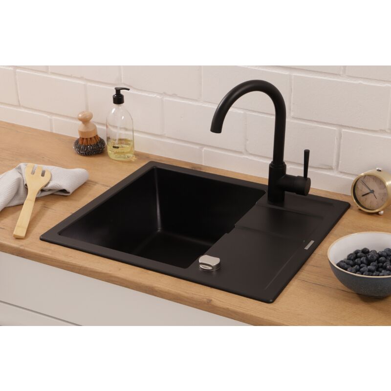 foto del prodotto lavello da cucina lavello da incasso in granito lavello 58x50 nero respecta nashville
