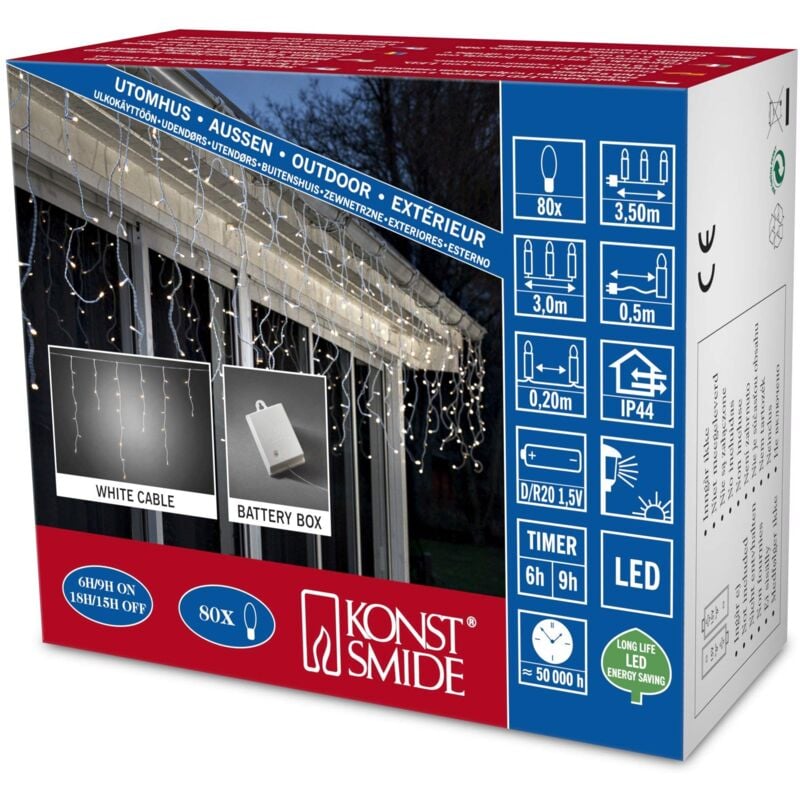 foto del prodotto 3739 102 catena luminosa led con interruttore on off e sensore luminoso, timer per 6 e 9 ore, adatta a esterni ip44 , 80 diodi a luce bianca
