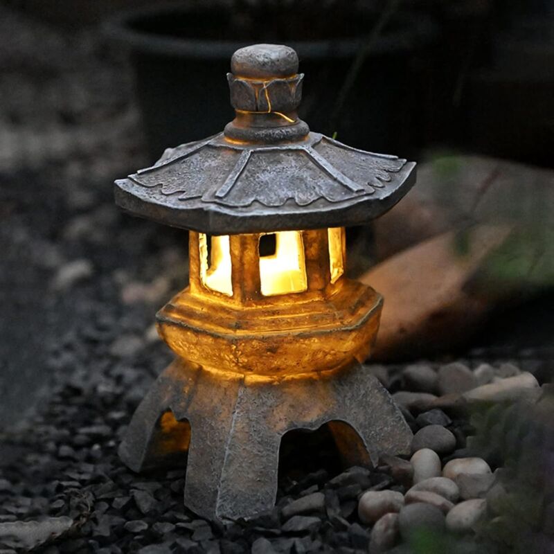 foto del prodotto fortuneville statue lanterna pagoda ad energia solare, ornamenti da giardino leggeri pagoda in stile giapponese, pagoda vintage illuminata