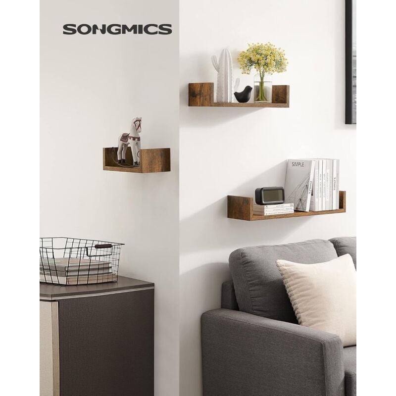 foto del prodotto mensola sospesa da parete, 30 45 60 cm, portata fino a 10 kg, per soggiorno, studio, bagno, cucina, marrone vintage songmics