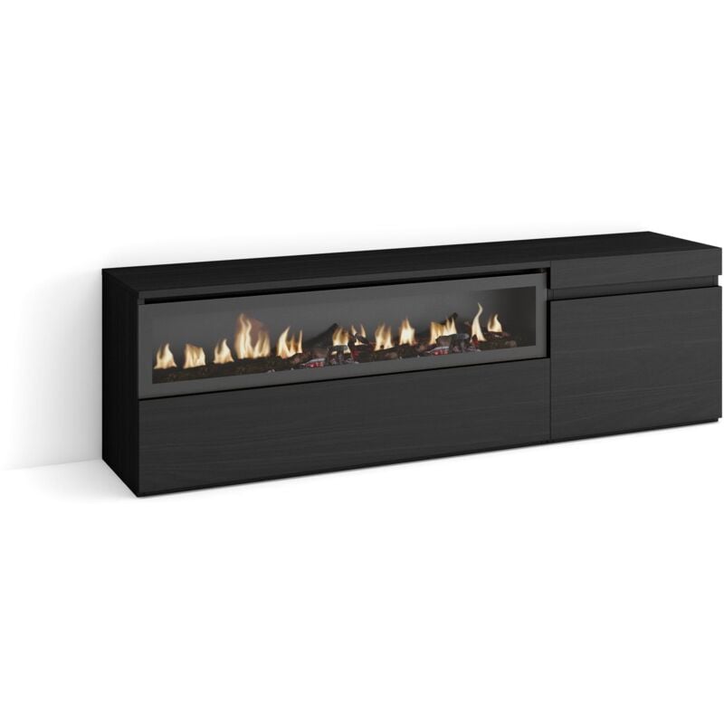 foto del prodotto mobile tv soggiorno, ampio spazio a disposizione, 150x45x35cm, per tv fino a 65 , camino elettrico, stile moderno, nero skraut home