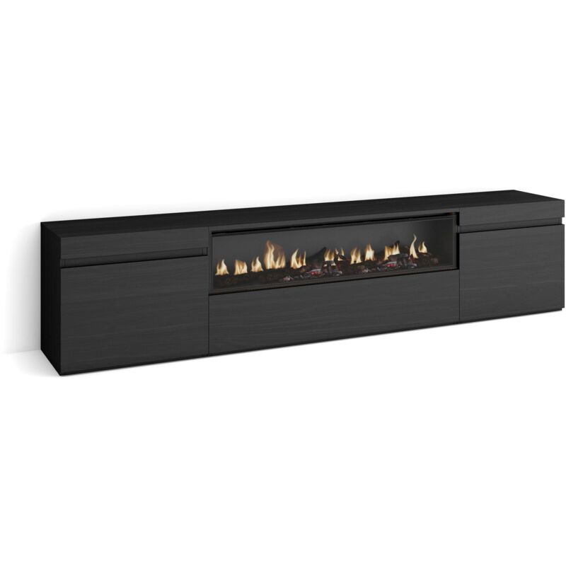 foto del prodotto mobile tv soggiorno, ampio spazio a disposizione, 200x45x35cm, per tv fino a 80 , camino elettrico, stile moderno, nero skraut home