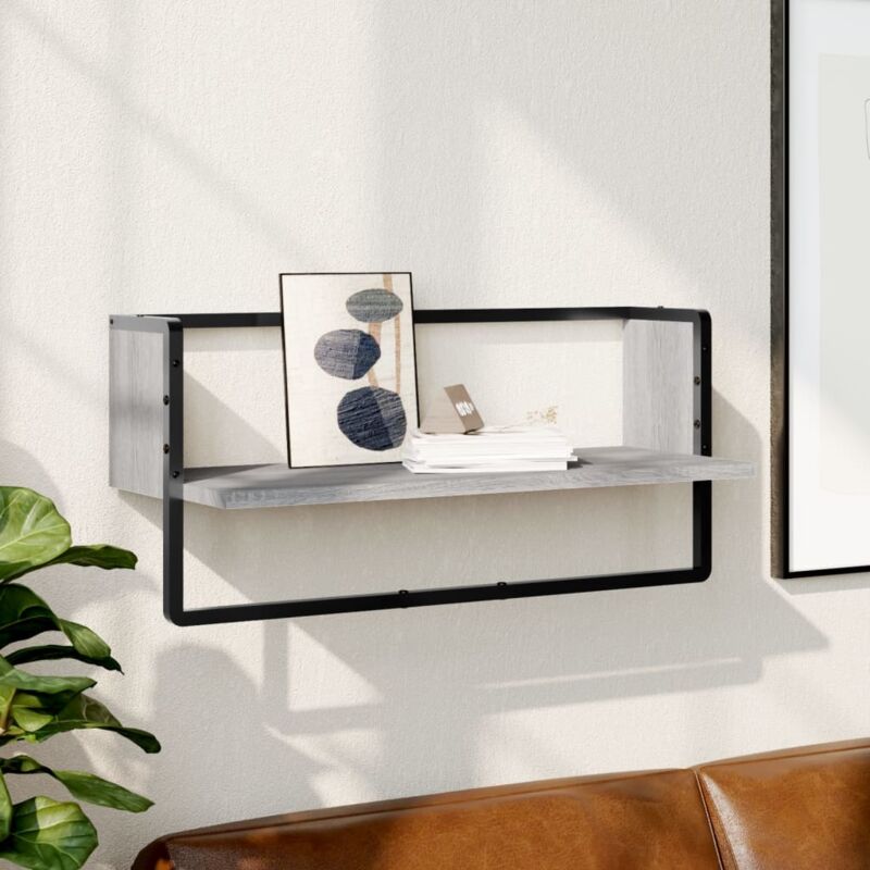 foto del prodotto vidaxl mensola a parete con asta grigio sonoma 65x25x30 cm
