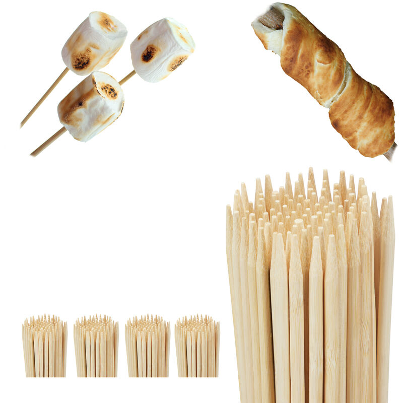 foto del prodotto 500x spiedini in legno, set da 500 spiedi da 90 cm per salsicce, cucina, griglia e barbecue, attrezzo bbq, naturale