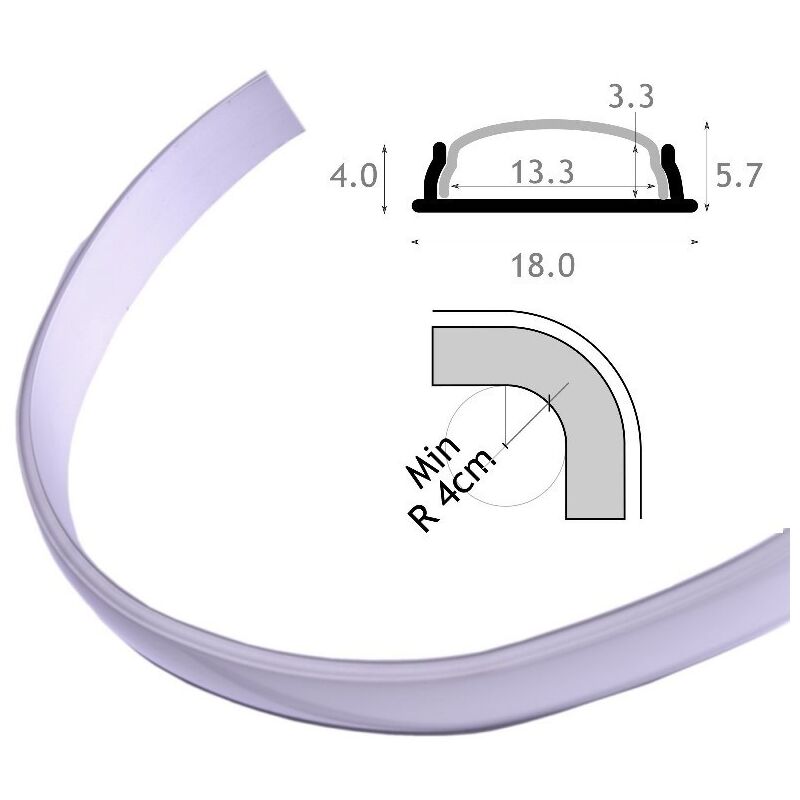 immagine 0 del prodotto profilo in alluminio led flessibile 18x4 con profilo del coperchio traslucido per strisce led jandei