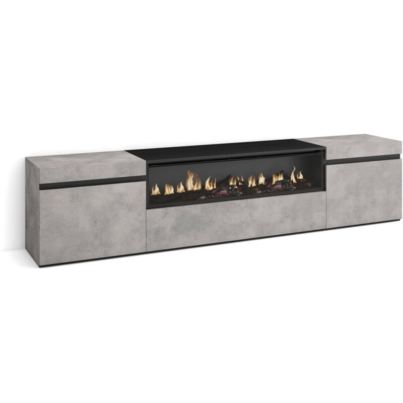 foto del prodotto mobile tv soggiorno, ampio spazio a disposizione, 200x45x35cm, per tv fino a 80 , camino elettrico, stile moderno, grigio cemento skraut home